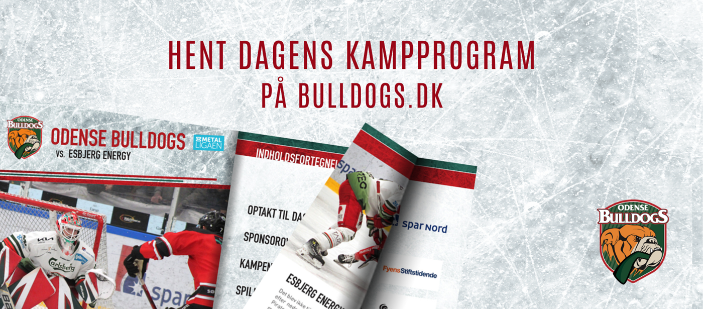 Kampprogram for søndagskampen mellem Odense Bulldogs og Esbjerg Energy